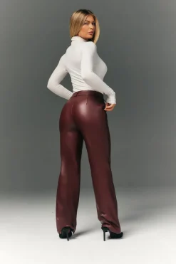 Perfect Sculpting High Waisted Leather Look Straight Leg Trouser