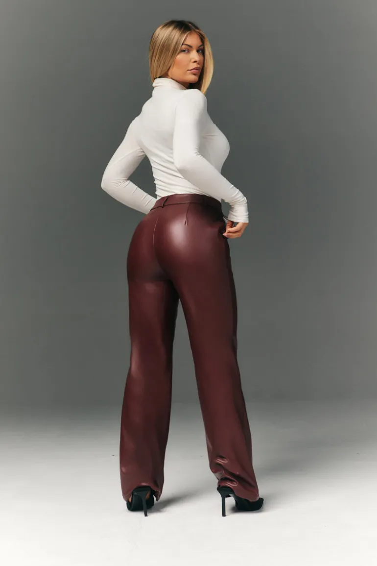 Perfect Sculpting High Waisted Leather Look Straight Leg Trouser