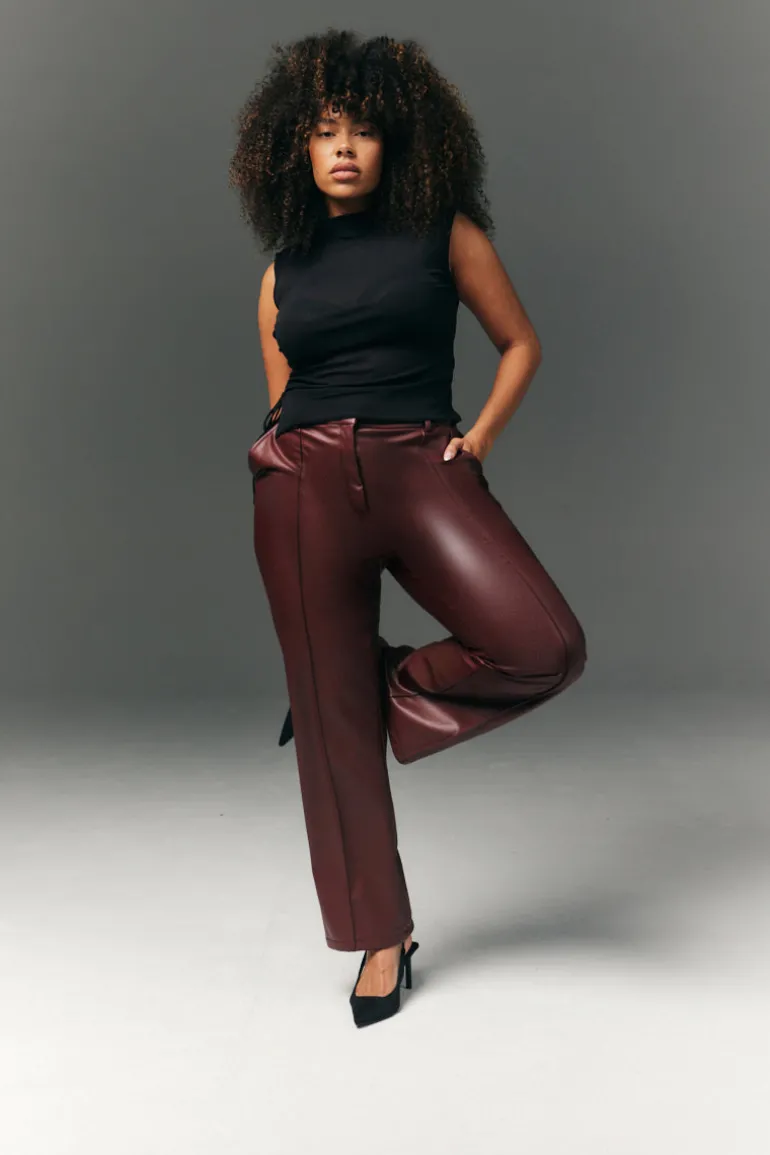 Perfect Sculpting High Waisted Leather Look Straight Leg Trouser
