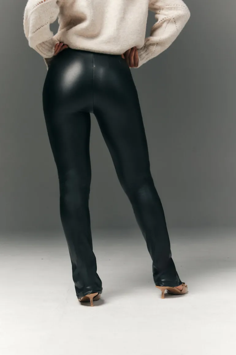 Perfect Sculpting High Waisted Leather Look Zip Front Legging