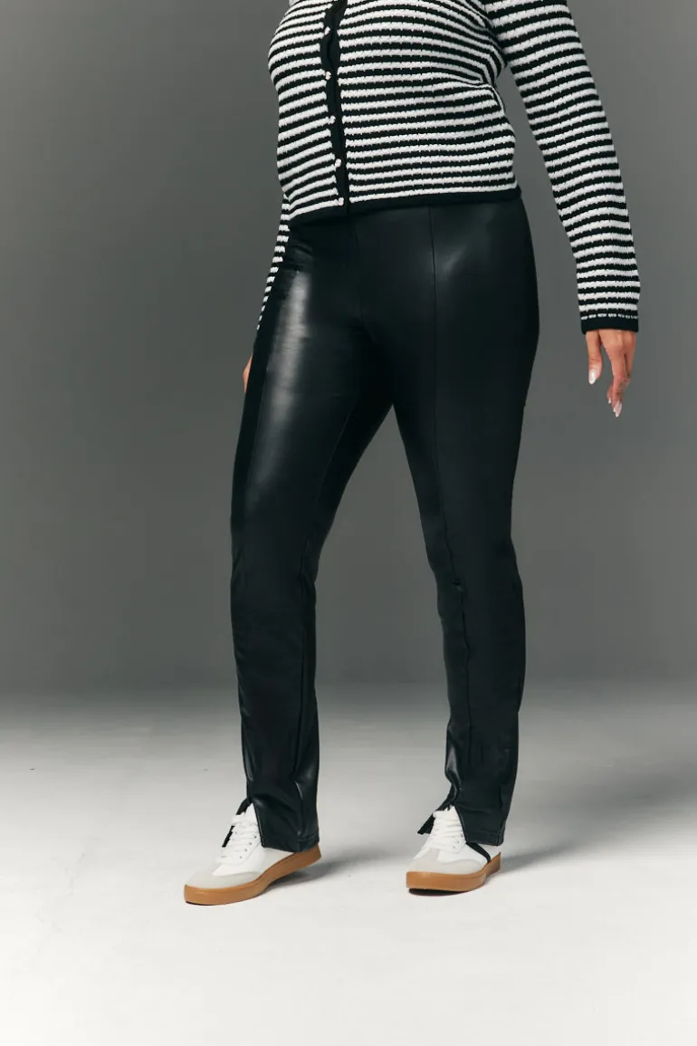 Perfect Sculpting High Waisted Leather Look Zip Front Legging