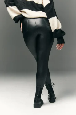 Perfect Sculpting High Waisted Leather Look Leggings With Back Pocket