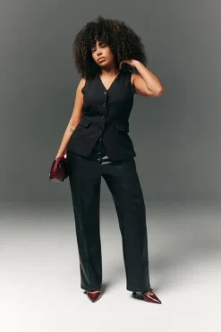 Perfect Sculpting High Waisted Leather Look Straight Leg Trouser