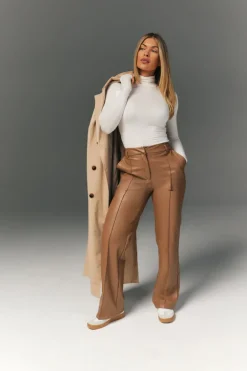 Perfect Sculpting High Waisted Leather Look Straight Leg Trouser