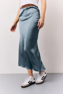 Petrol Blue Satin Midaxi Skirt