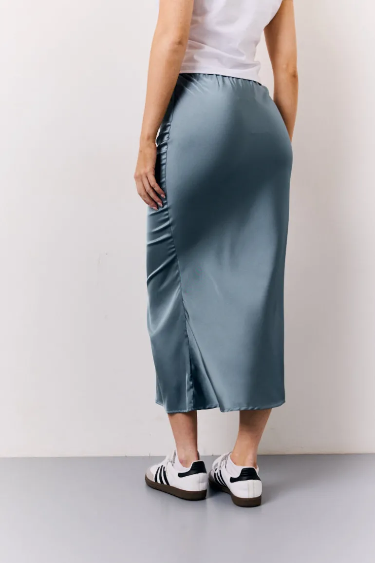 Petrol Blue Satin Midaxi Skirt
