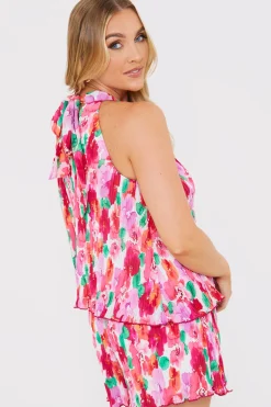 Pleated Plisse High Neck Top