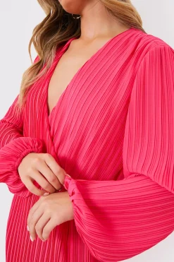 Plisse Ballon Sleeve Maxi Dress