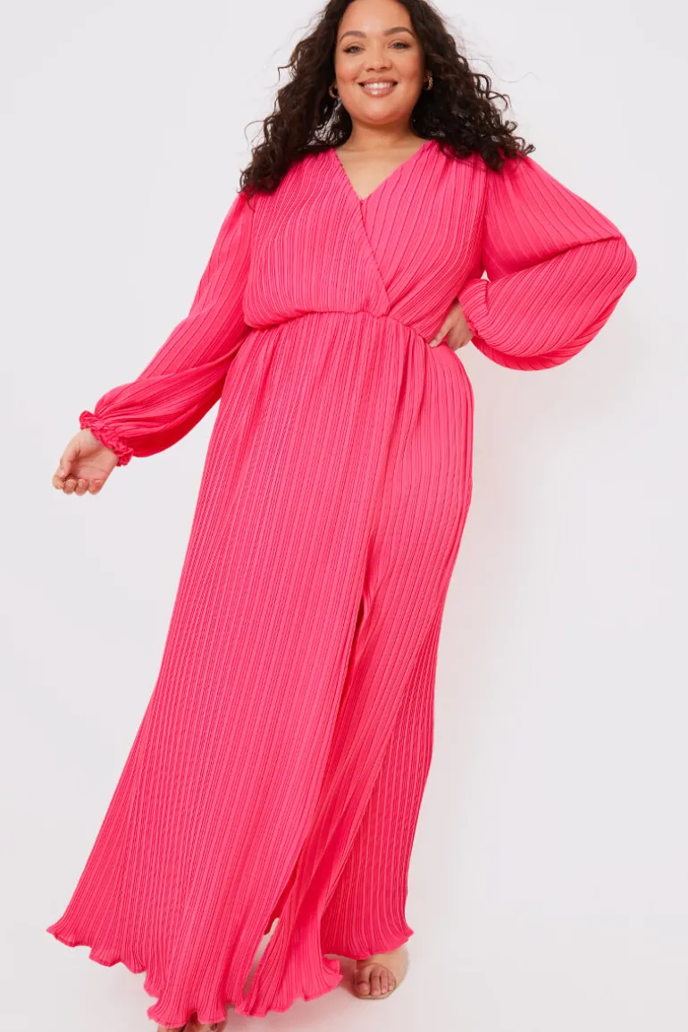 Plisse Ballon Sleeve Maxi Dress