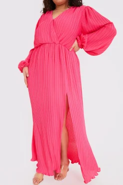 Plisse Ballon Sleeve Maxi Dress