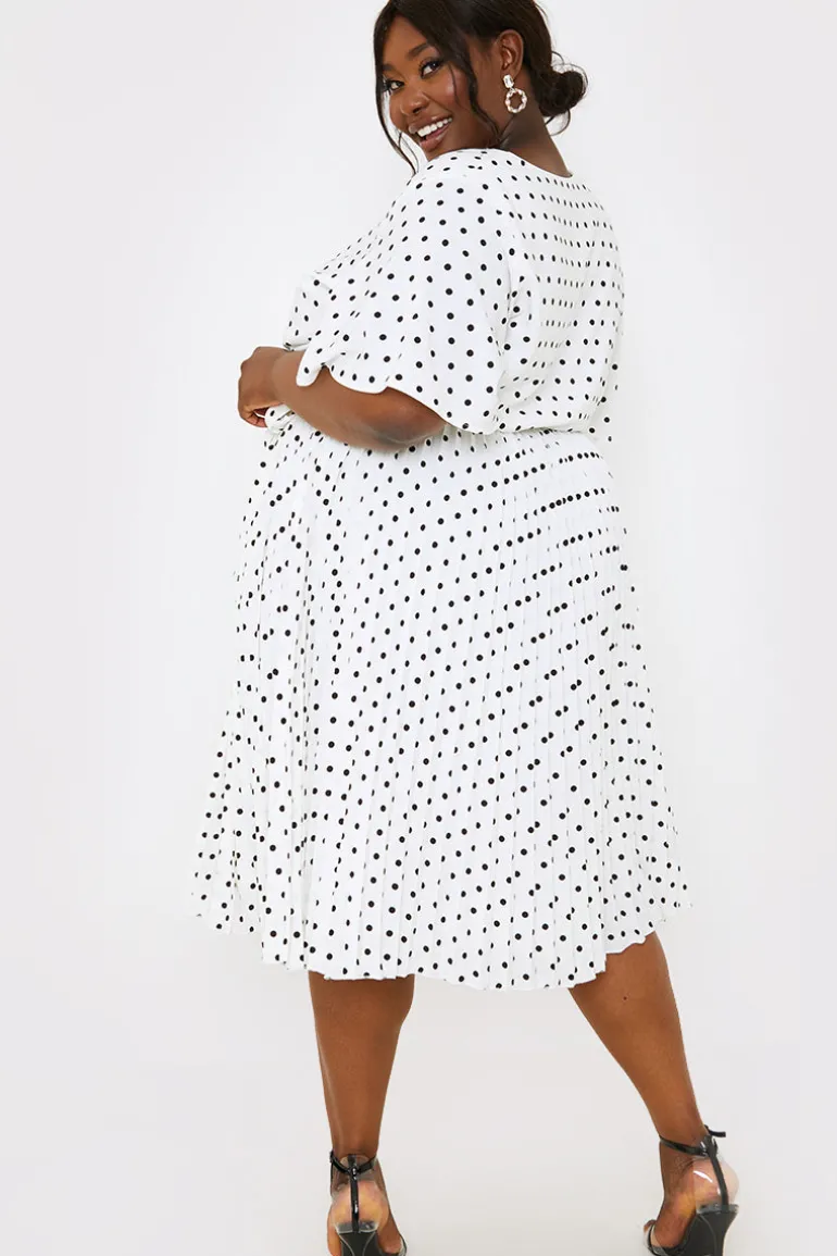 Polka Dot Print Pleated Wrap Midi Dress