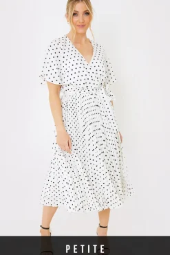 Polka Dot Print Pleated Wrap Midi Dress
