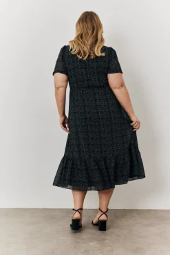 Polka Dot V Neck Puff Sleeve Midaxi Dress
