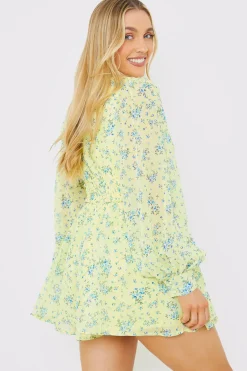 Printed Balloon Sleeve Playsuit