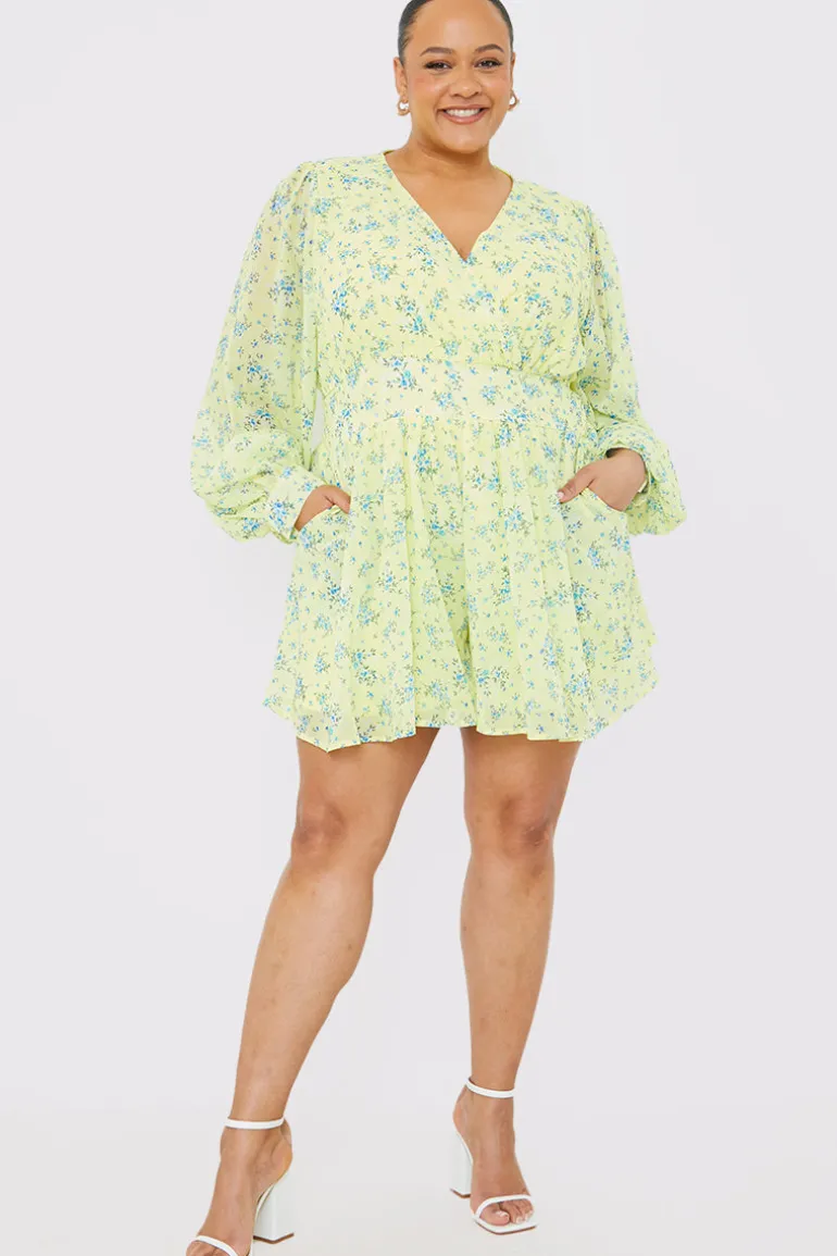 Printed Balloon Sleeve Playsuit
