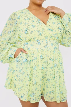 Printed Balloon Sleeve Playsuit