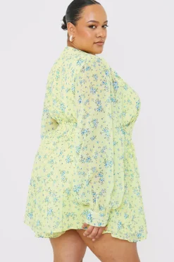 Printed Balloon Sleeve Playsuit