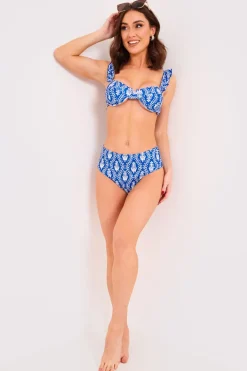 Printed Frill Strap Bust Detail Bikini Top