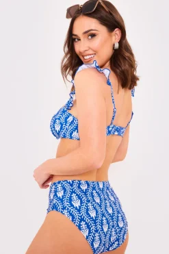 Printed Frill Strap Bust Detail Bikini Top