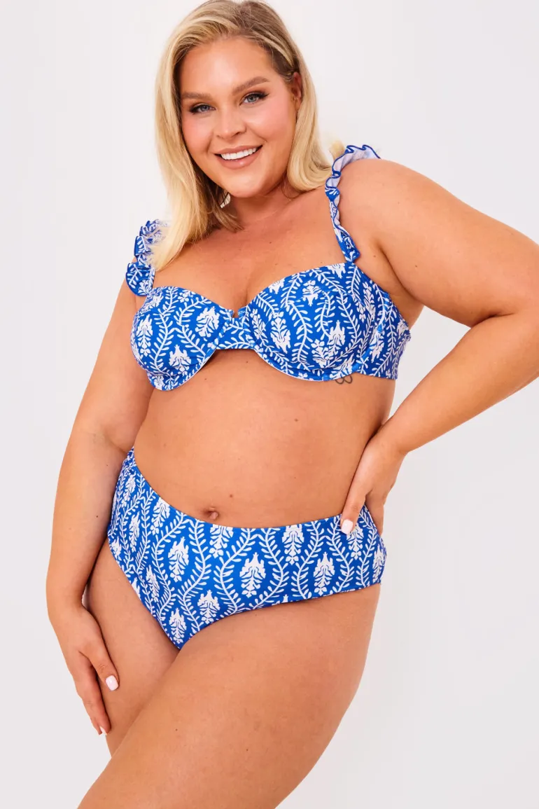 Printed Frill Strap Bust Detail Bikini Top