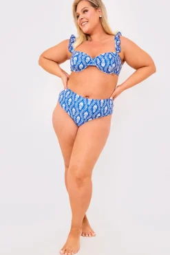 Printed Frill Strap Bust Detail Bikini Top
