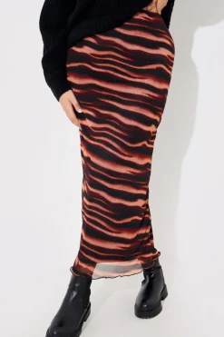 PRINTED MESH MIDAXI SKIRT