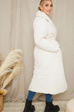 Recycled Belted Longline Lapel Collar Puffer