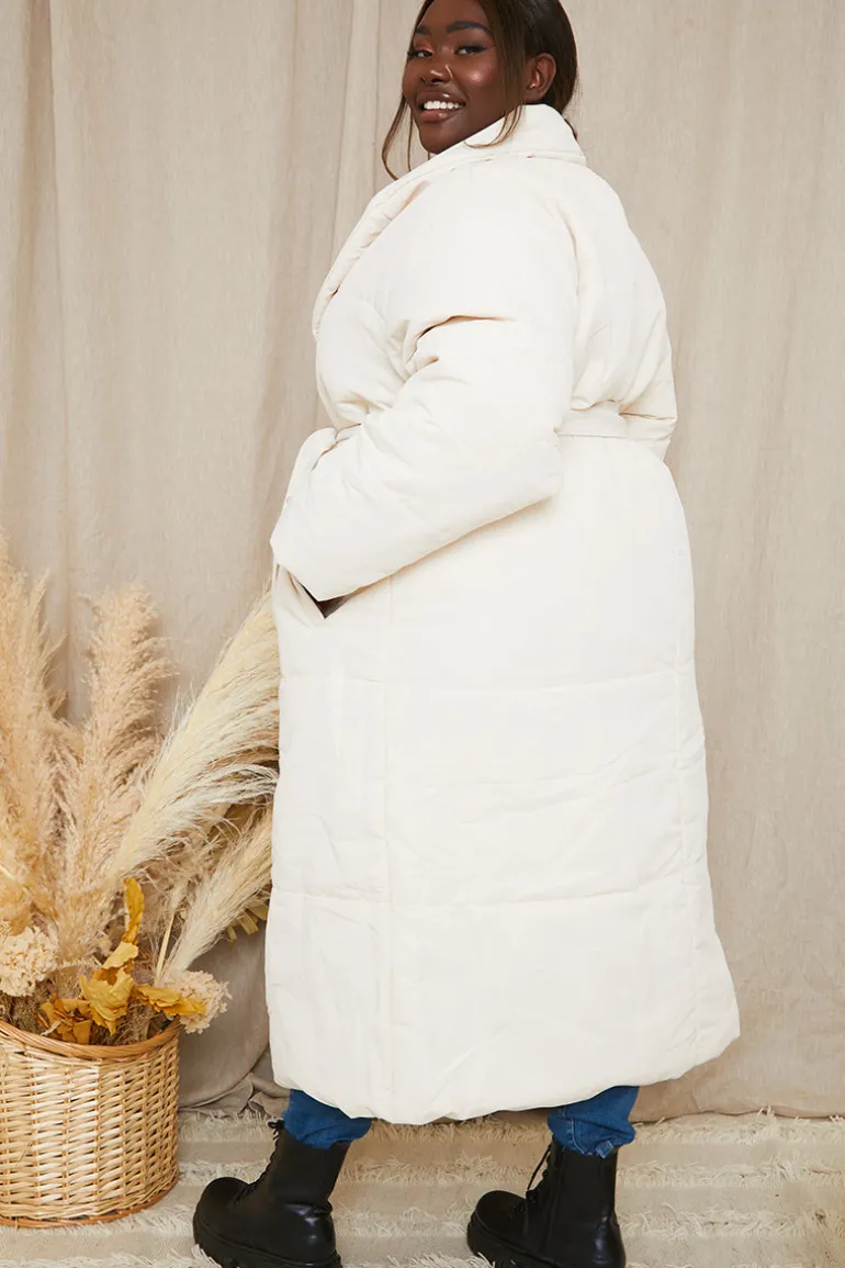 Recycled Belted Longline Lapel Collar Puffer