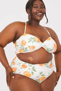 Recycled Control Orange Print Ruched Detail High Waisted Bikini Bottoms