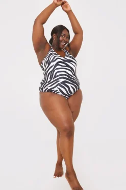 Recycled Control Zebra Print Ring Detail Swimsuit