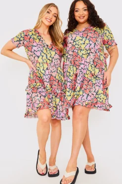 Recycled Floral Frill Mini Dress