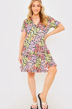 Recycled Floral Frill Mini Dress
