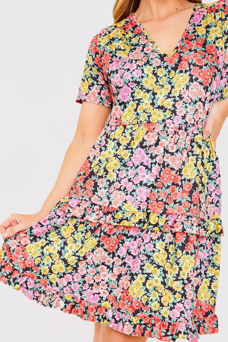 Recycled Floral Frill Mini Dress