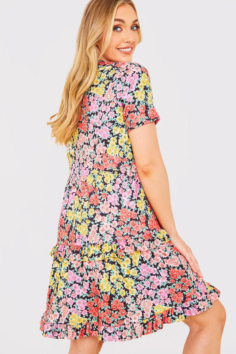 Recycled Floral Frill Mini Dress