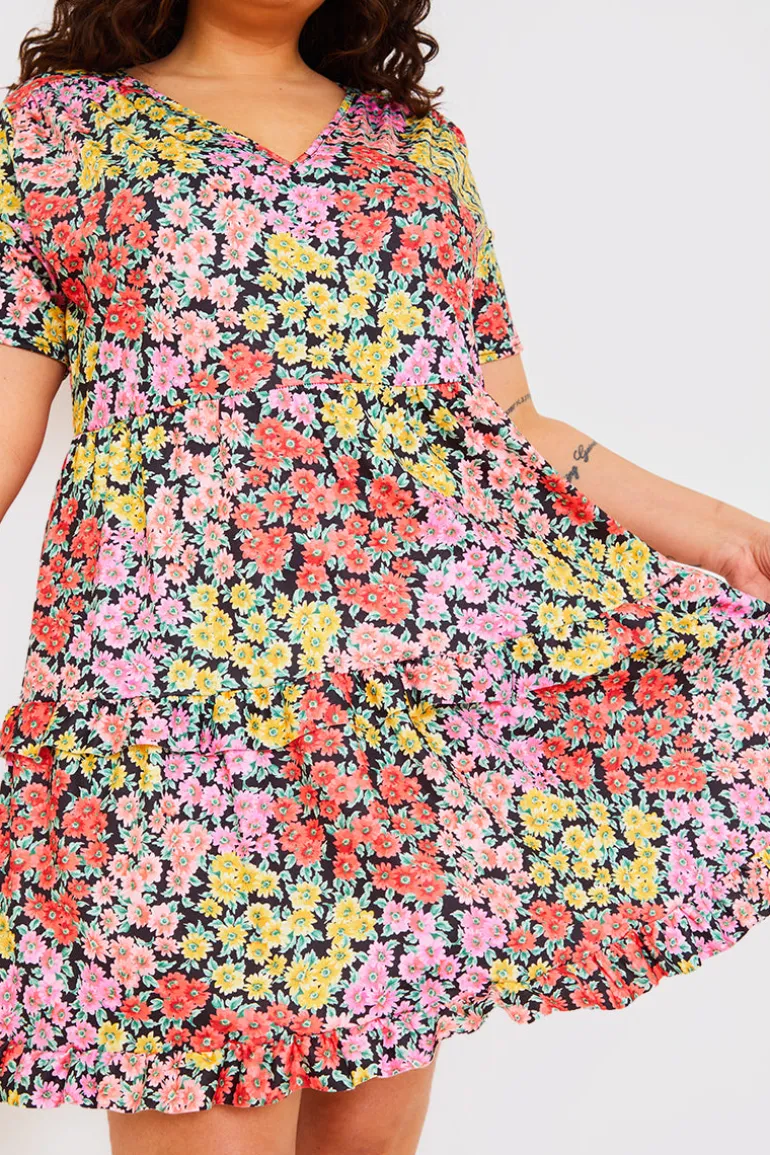 Recycled Floral Frill Mini Dress