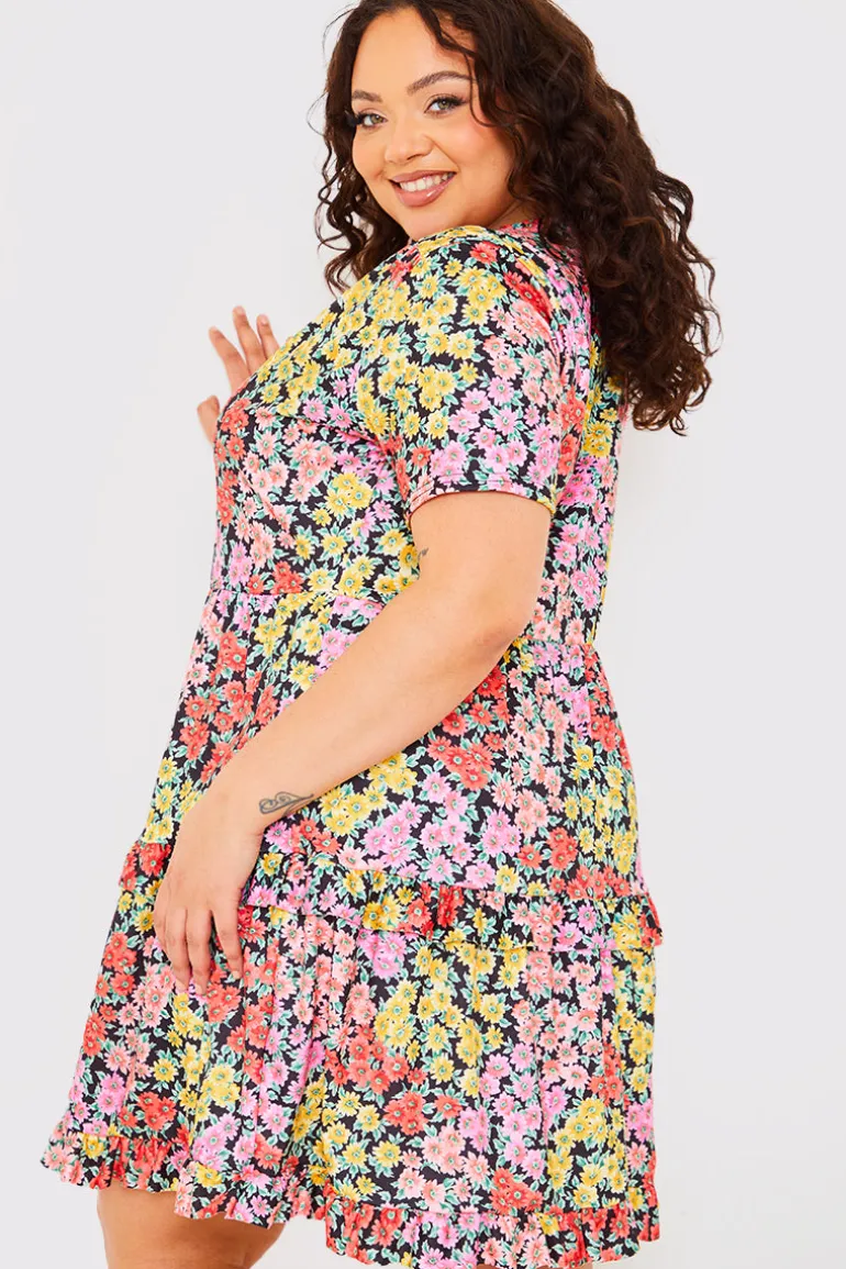 Recycled Floral Frill Mini Dress