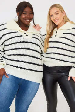 Recycled Stripe Half Button Knitted Jumper