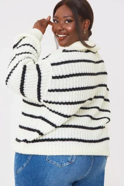 Recycled Stripe Half Button Knitted Jumper