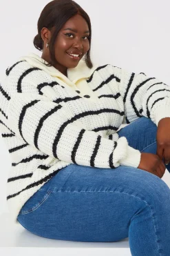 Recycled Stripe Half Button Knitted Jumper