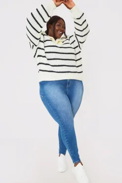 Recycled Stripe Half Button Knitted Jumper