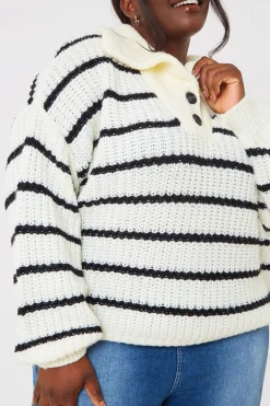 Recycled Stripe Half Button Knitted Jumper
