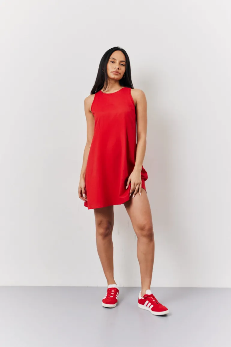 Red Linen A-Line Mini Dress