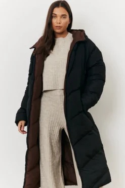 Reversible Hooded Longline Puffer Coat