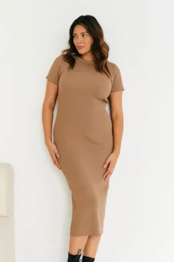 Rib Knit Crew Neck Midaxi Dress