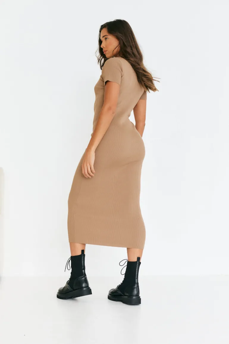 Rib Knit Crew Neck Midaxi Dress