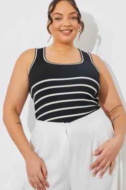 Rib Knit Scoop Neck Stripe Top