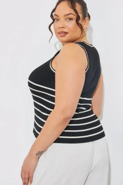 Rib Knit Scoop Neck Stripe Top