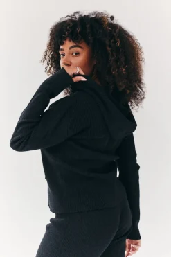 Rib Knit Zip Up Co-Ord Hoodie