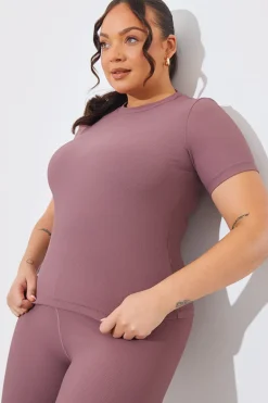 RIBBED CREW NECK SHORT SLEEVE TOP