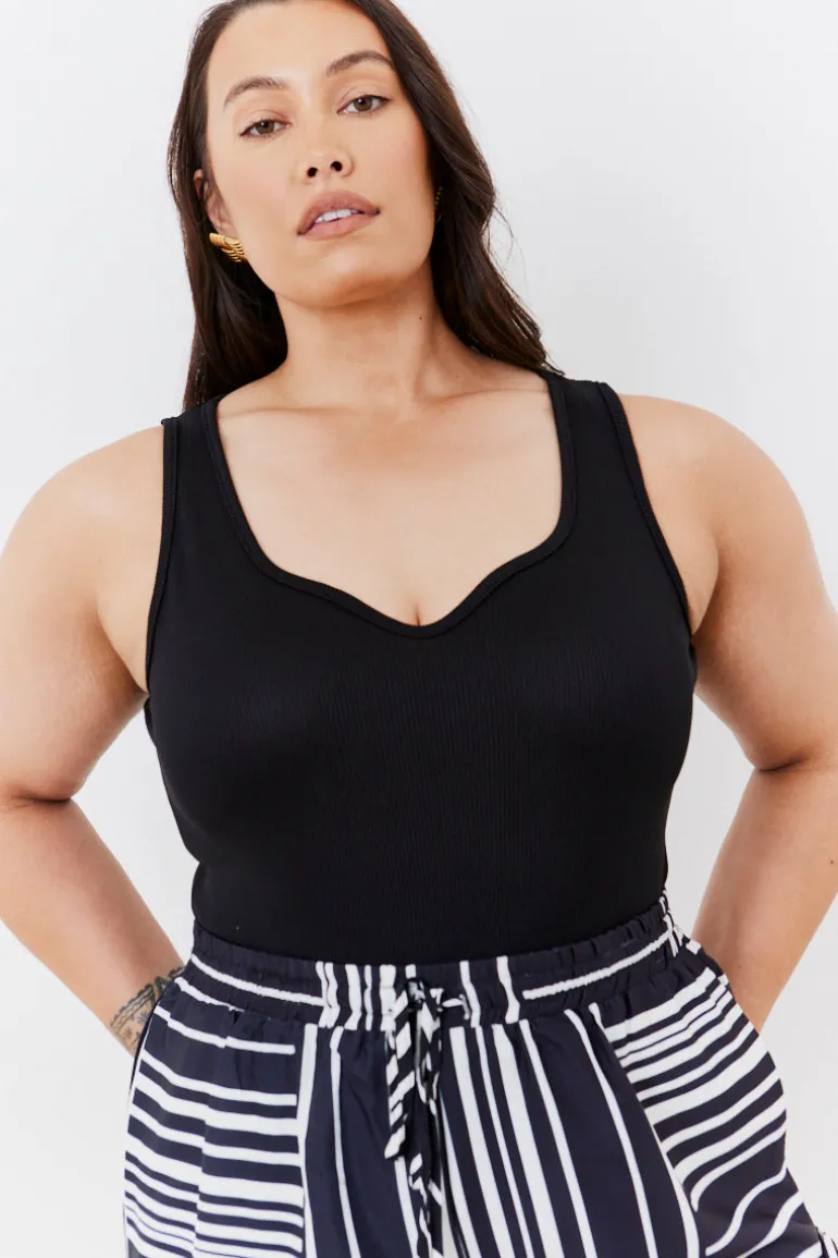 Ribbed Sweetheart Neckline Bodysuit
